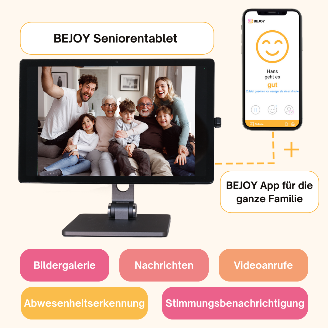 BEJOY Senioren-Tablet - Das Kommunikations-Zentrum für die ganze Familie (Tablet + BEJOY App)